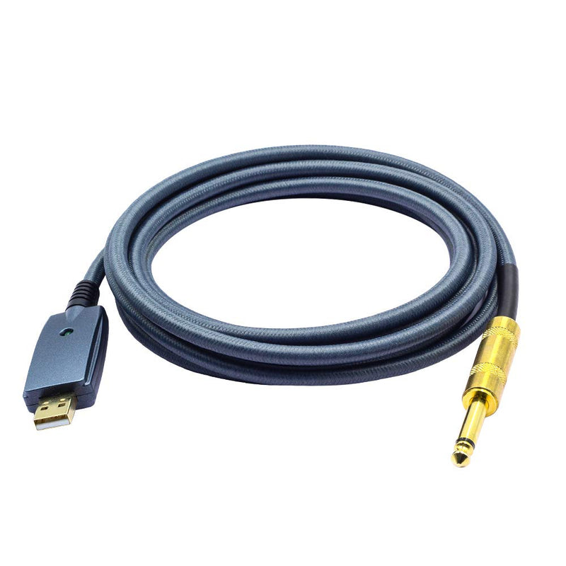 [AUSTRALIA] - SiYear USB Guitar Cable -USB Interface Male to 6.35mm 1/4" TS Mono Electric Guitar Converter Cable, Guitar Computer Connector Cord Adapter for Instruments Recording Singing Etc(Blue Grey-3M） USB-6.35 