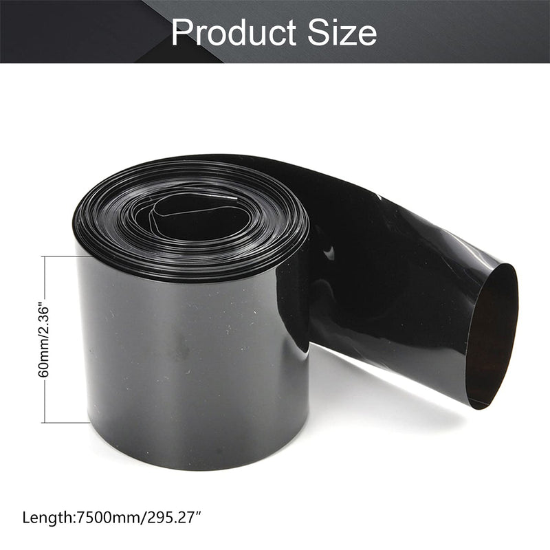 Yinpecly Black PVC Heat Shrink Tubing Flat Width 60mm, Length 7.5m for Big Battery Pack Power 1pcs