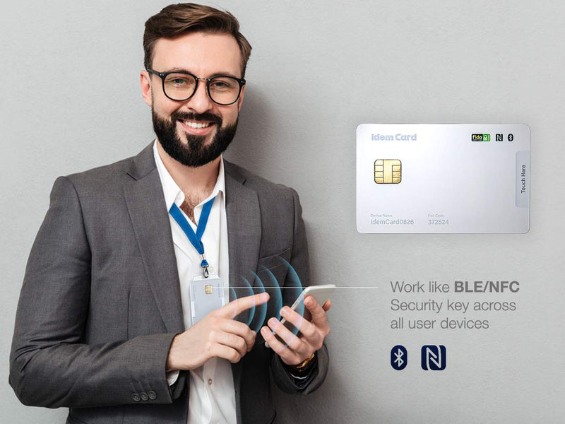 GoTrust Idem Card - FIDO2 & U2F BLE and NFC Security Key for First and Second Factor Authentication. Standard Smart Card form Factor with BLE and NFC Interfaces Across Mobile Devices and Computer
