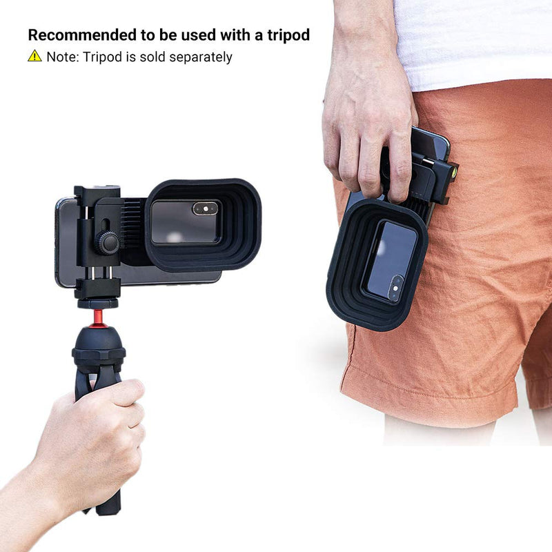 Universal Anti-Reflection Camera Lens Hood for iPhone Samsung Android Smartphone,Adjustable Clamp Phone Tripod Mount with Cold Shoe and Bubble Level,Cell Phone Lens Hood for Photos Video Through Glass