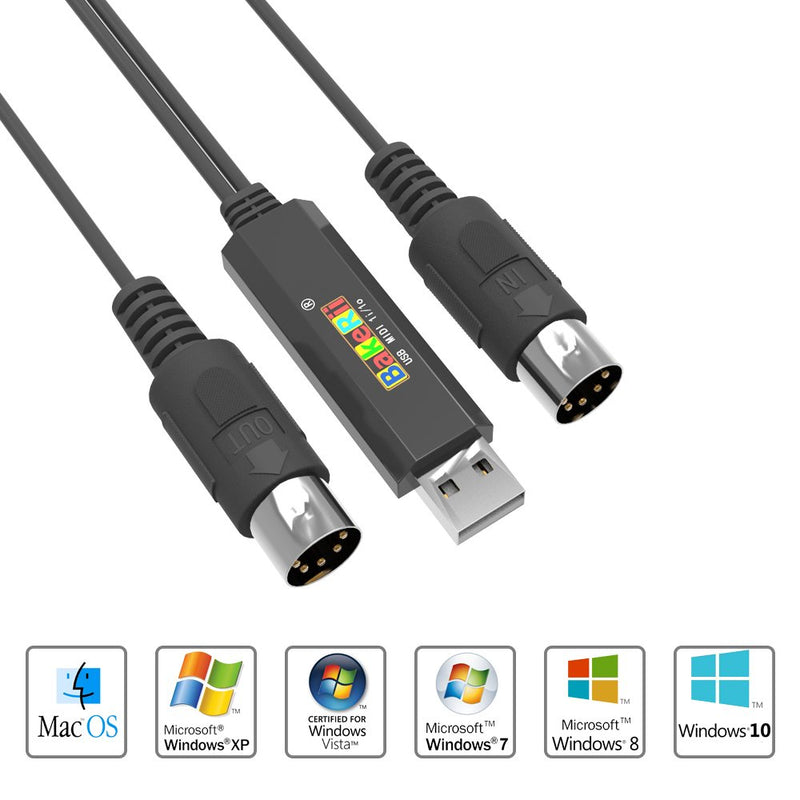 [AUSTRALIA] - USB IN-OUT MIDI Cable Converter, Bakerii USB IN-OUT MIDI Cable Converter PC MAC laptop MIDI Interface Converter for Piano Keyboard- 6.5Ft 