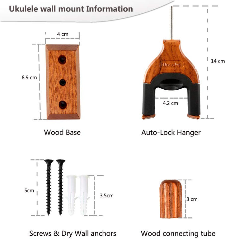 Ukulele Wall Mount, Auto Lock Ukulele Hanger, Hard Wood Base Ukulele Holder, For Ukulele/Violin/Banjo/Mandolin Wall Mount Hook Stand