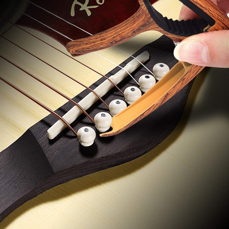 HQzon 3 in 1 Guitar Capo for Acoustic Electric Guitar Ukulele Banjo Mandolin Bass with 1 Guitar Pick (Wood Grain)