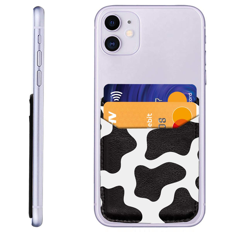 Cow Print Phone Credit Card Holder 3M Adhesive Stick on Wallet Pocket Case Mate for Cell Phone Cow