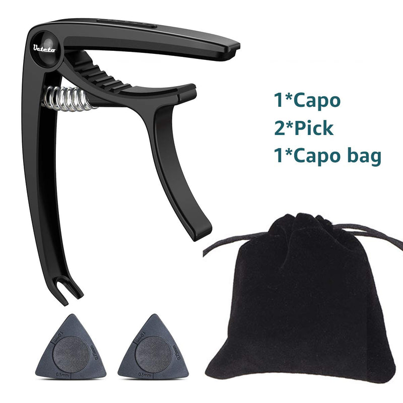 [AUSTRALIA] - Guitar Capo, Capo for Acoustic Electric Guitars Mahagony Grain with Pin Puller, Pick Holder and Two Guitar Picks (black) black 