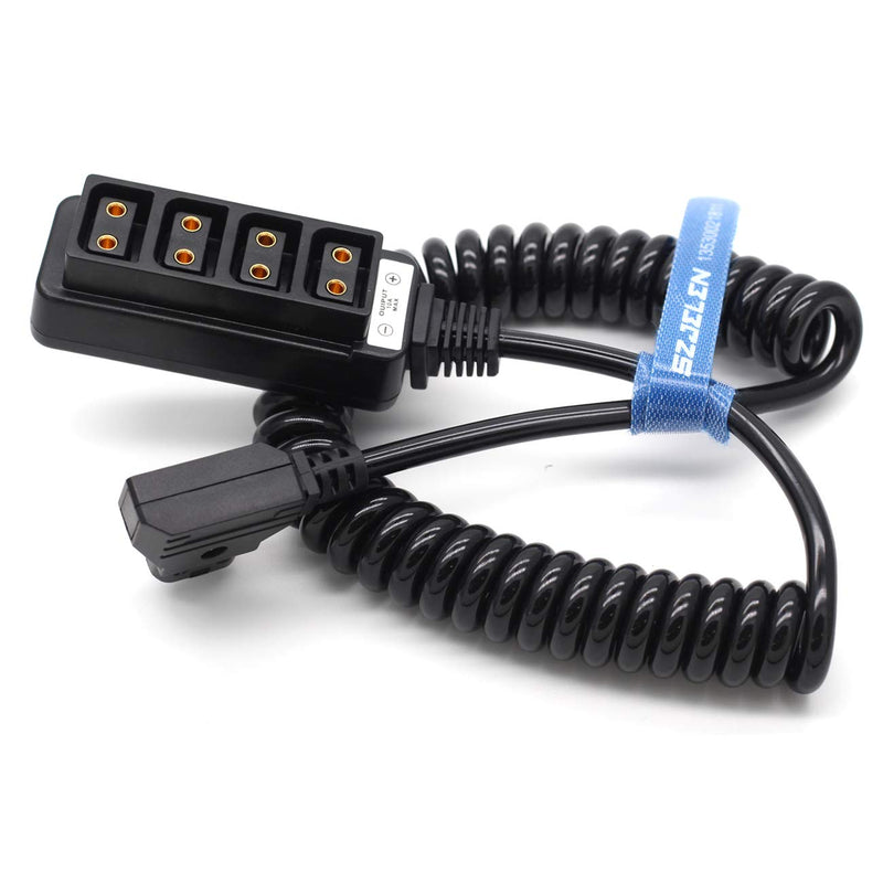 SZJELEN D-tap 4-Port Female P-tap Splitter Coiled Adapter Cable for Photography Power/Anton Bauer V-Mount Battery (Spring Line) Spring Line
