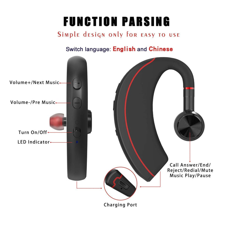 Bluetooth Headset Wireless Business Bluetooth V5.0 Earpiece Ultralight HD Headphones Hands-Free Earphones with Noise Cancellation Microphone Wide Compatible with Cell Phones for Office/Work Out/Truck