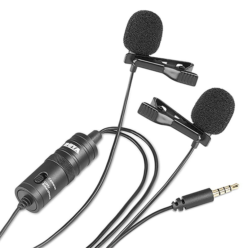 boya-mic BY-M1DM Dual Lavalier Universal Microphone Omni-Directional Clip-on Lapel Mic with a 1/8" Stereo Connector for iPhone Samsung Smartphones Canon Nikon DSLR Cameras - Updated Version of by-M1 Multi Use