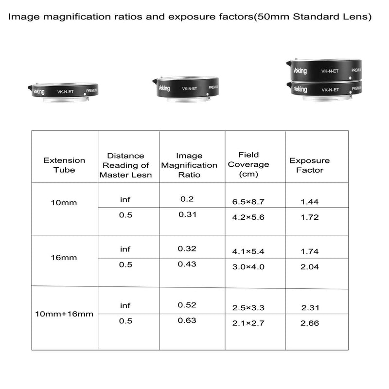 Voking VK-N-ET 10mm+16mm Auto Focus Macro Extension Tube Adapter Ring Premium Kit for Nikon Mirrorless 1 Mount Cameras J1 J2 J3 V1 V2 V3