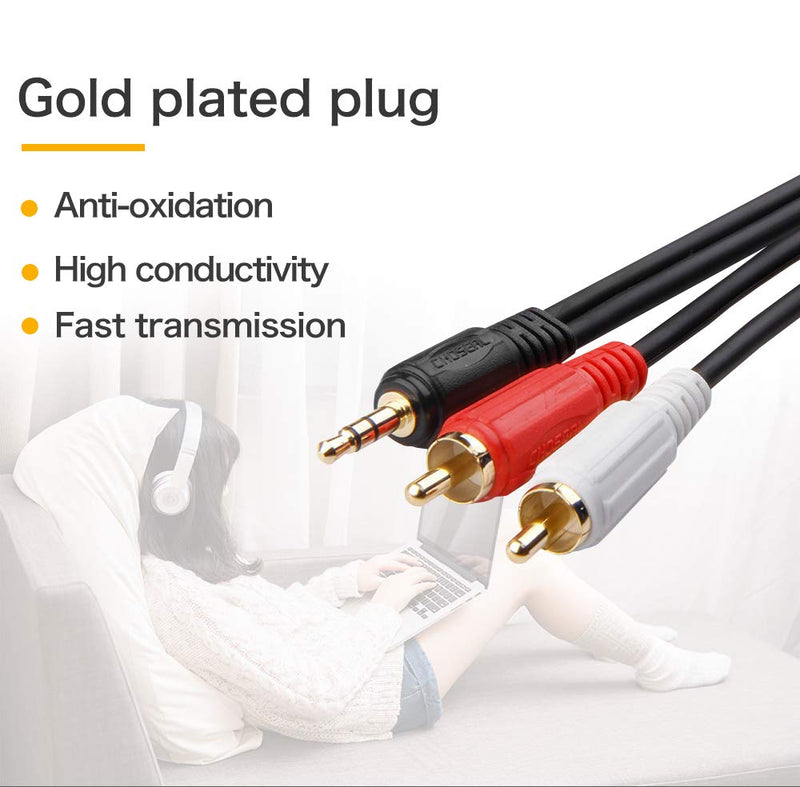 Choseal 3.5mm Audio Cable to 2 RCA Male Aux Cable 6 feet,Gold Plated Speaker Cable Compatible Car MP3 CD Player Mobile Phone PC