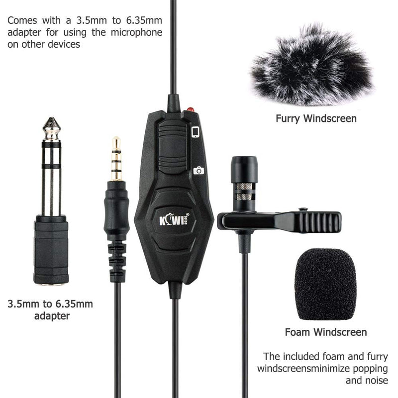 Lapel Lavalier Microphone Clip-on Lav Mic for Sony ZV-1 RX100 VII ZV-E10 A6400 A6300 A6100 A7 A7C A7S A7R Canon G7X III M50 M6 R RP R5 R6 90D Nikon Z50 Z5 Z6 Z7 Panasonic GH6 G85 G95 G100 G7 G9 & More