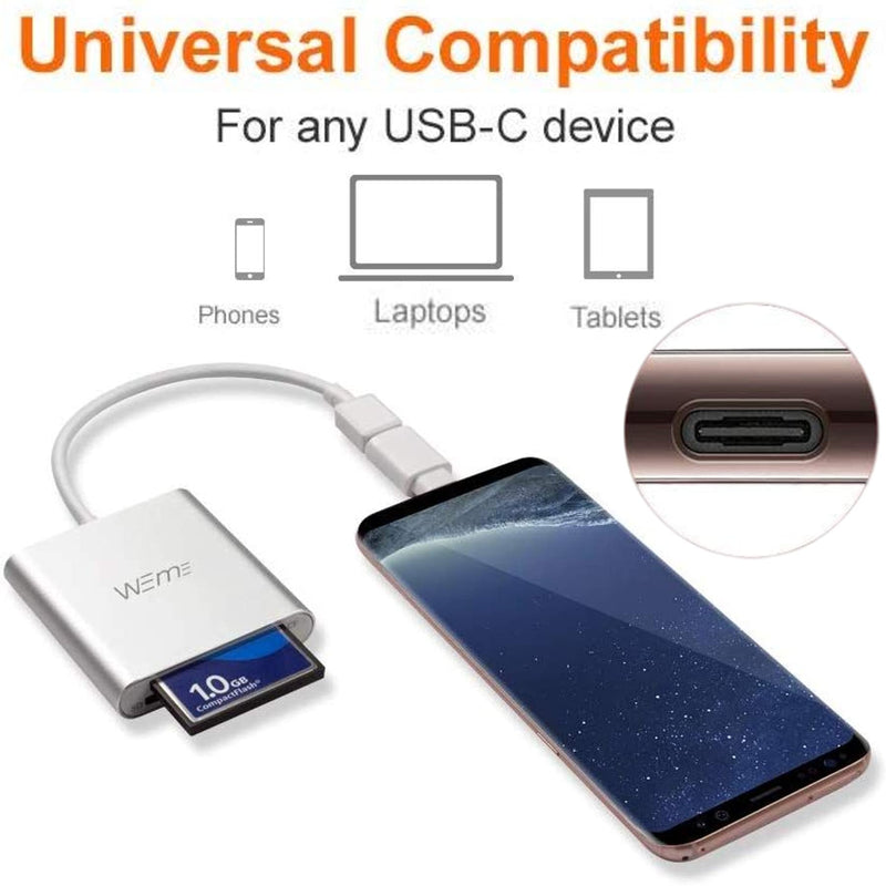 Compact Flash CF Card Reader, WEme Aluminum Multi-in-1 USB 3.0 Micro SD Card Reader with 2-in-1 Type C Adapter for PC, Mac, Macbook Mini, USB C Devices, Support Sandisk/ Lexar UHS, SDHC Memory Card USB-C card reader