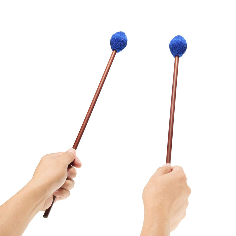 Canomo 1 Pair Medium Hard Marimba Mallets and 1 Pair Rubber Mallets Sticks with Wood Handle for Percussion Bell Glockenspiel Marimba