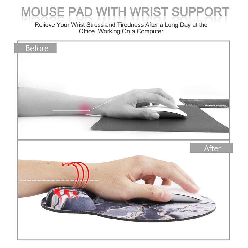 HAOCOO Ergonomic Mouse Pad with Gel Wrist Rest Support, Non-Slip Rubber Backing Mouse Pad Wrist Rest, Easy-Typing and Pain Relief fo r Home Office Computer Laptop (Black& Gray Marble) Black& Gray Marble