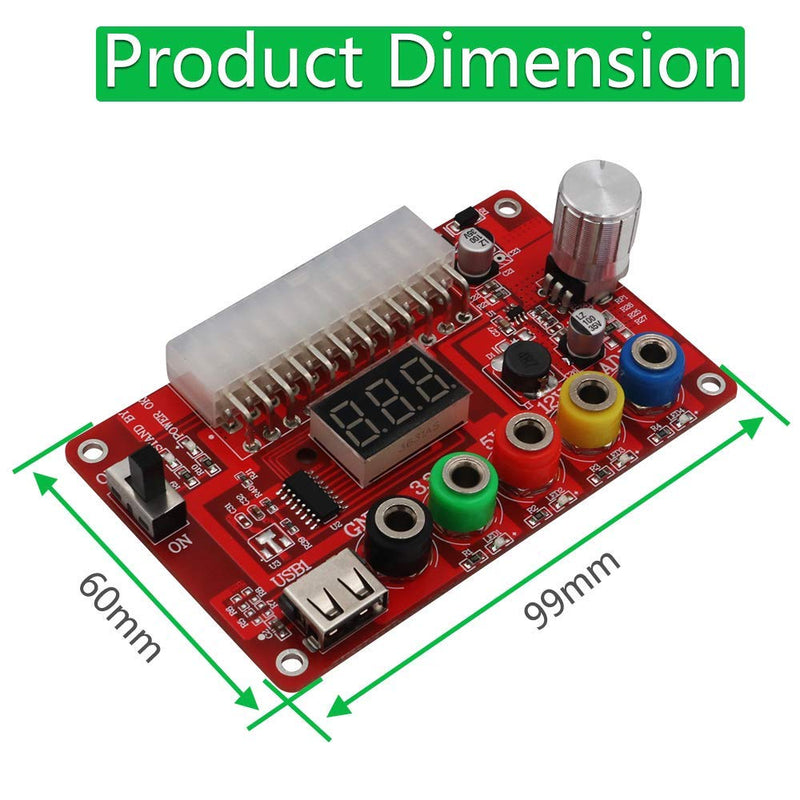 ATX Power Supply Breakout Board and Acrylic Case Kit with ADJ Adjustable Voltage Knob, Supports 3.3V, 5V, 12V and 1.8V-10.8V (ADJ) Output Voltage, 3A Maximum Output, Reset Protection. New Version