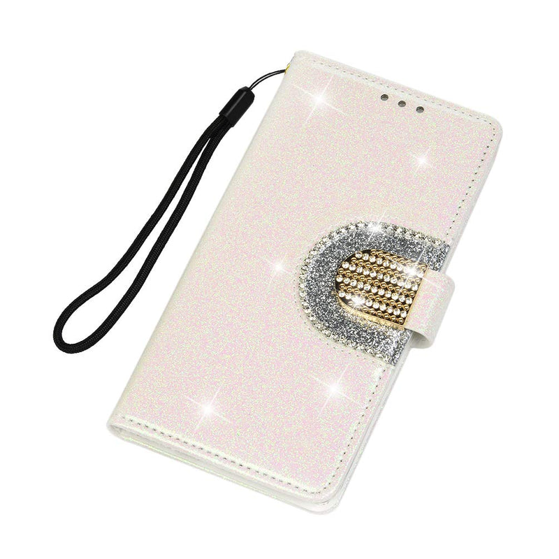 iPhone 11 Case with Mirror Glitter for Girls Sparkle Bling Shiny Phone Case 5 Card Slots Shockproof Leather Wallet Flip Bumper Protective Cover Soft Gel Back for iPhone 11 6.1 inch 2019 White