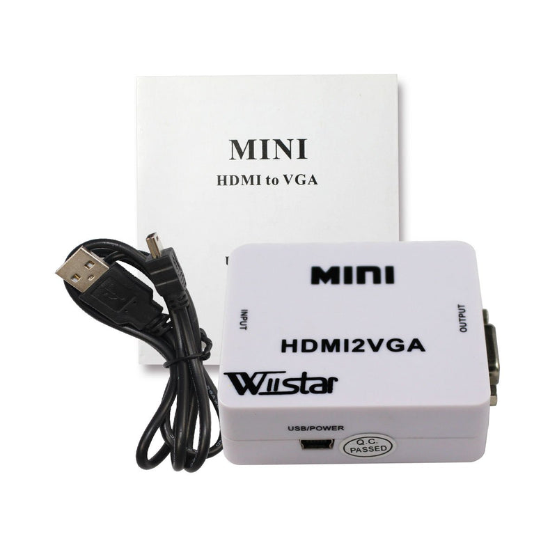 Mini HDMI to VGA Converter 1080P Audio Video Signal Output HDMI2VGA Converter for PS3 XBOX360 Blu-ray DVD Set-top Boxes PC Laptop to HDTV Projector White