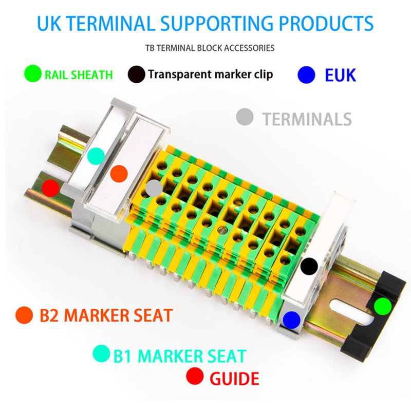 10Pcs DIN Rail Mounted Ground Circuit Connection Terminal Block Screw Clamp Connector (USLKG2.5N) USLKG2.5N
