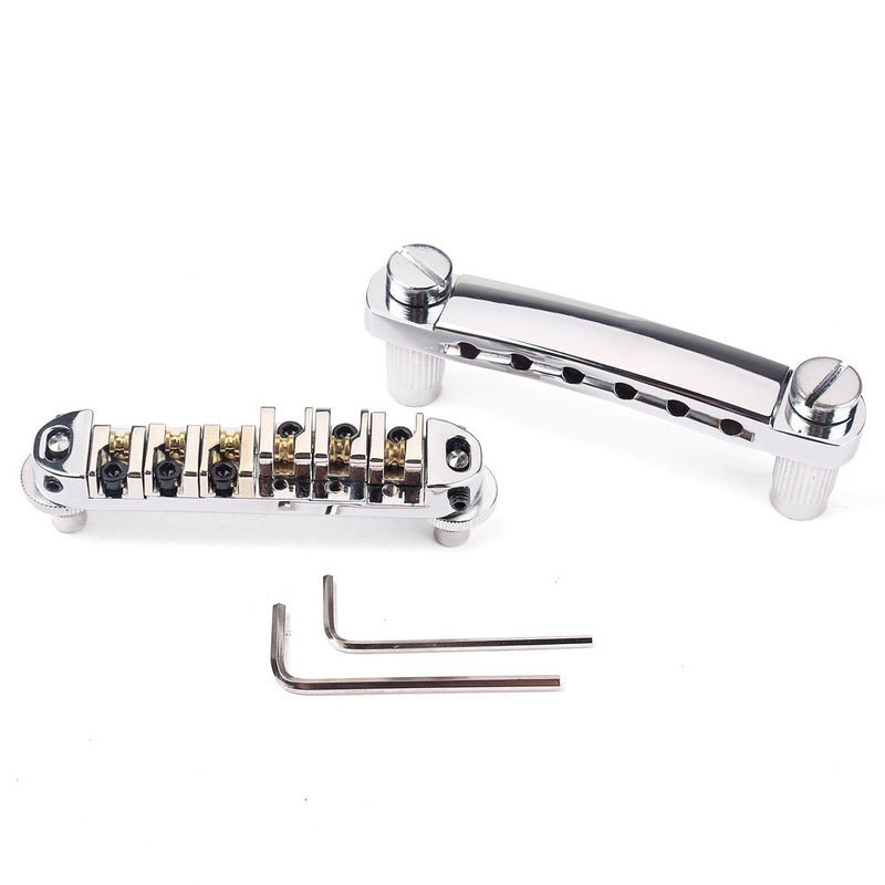 Alnicov Brass Roller Saddle Tune-O-Matic LP Guitar Bridge & Tailpiece Set Chrome