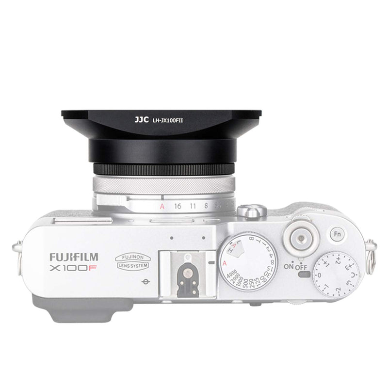 JJC LH-JX100FII BLACK Square Metal Lens Hood for Fujifilm X70 X100 X100S X100T X100F X100V, Fuji X100S, Fuji X100F, Fuji X100V Lense Hood Shade, W/ Front Cap, Fujifilm LH-X100 Lens Hood Replacement