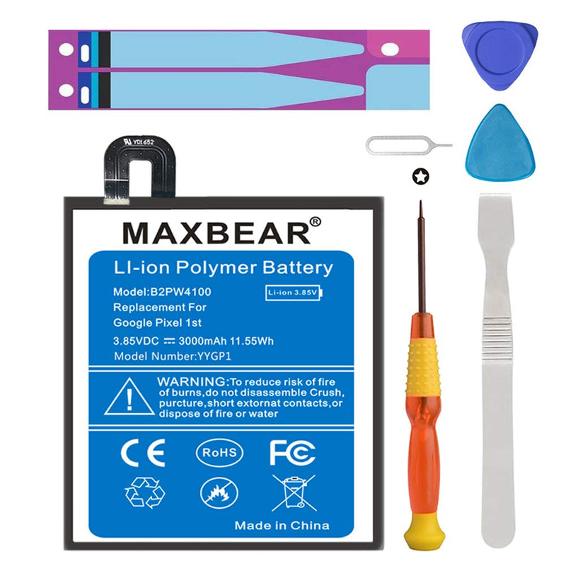 Google Pixel Battery, (Upgraded) MAXBEAR 3000mAh Li-Polymer Battery B2PW4100 Replacement for HTC Google Pixel 1st 5" 35H00261-00M G-2PW410 Nexus S1 with Repair Screwdriver Kit Tools