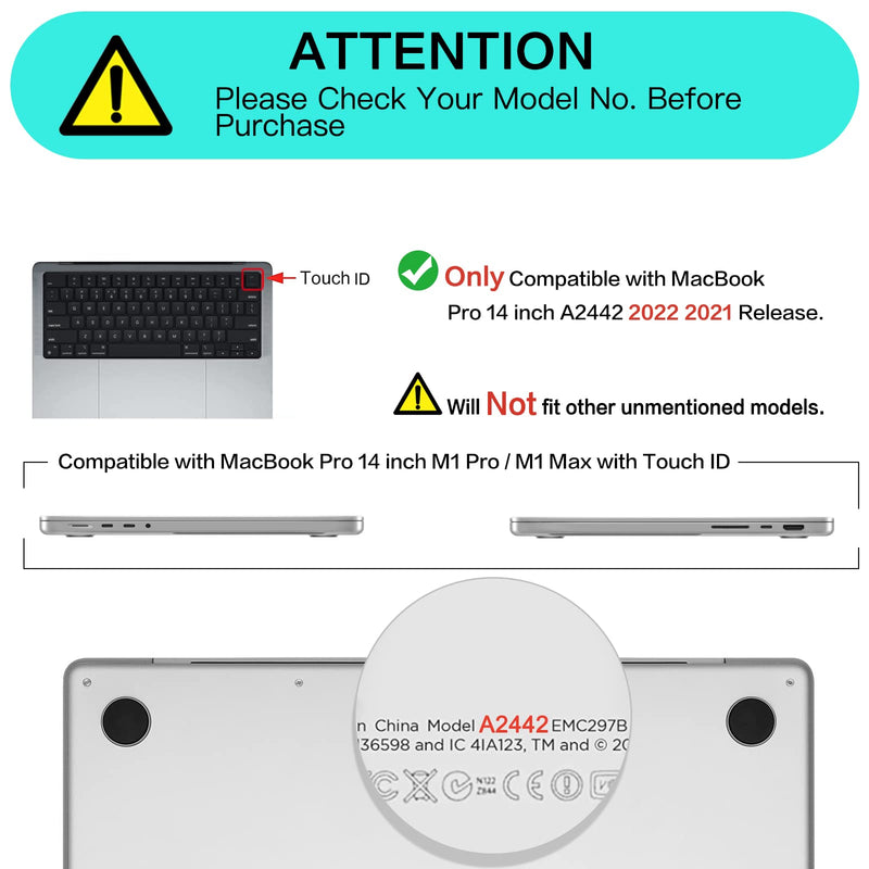 MOSISO Compatible with MacBook Pro 14 inch Case 2021 2022 Release A2442 with M1 Pro/M1 Max Chip Touch ID, Sparkly Glitter Plastic Hard Shell&Keyboard Cover&Screen Protector&Storage Bag, Transparent