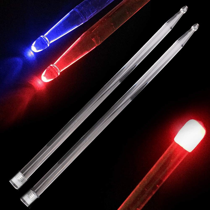 YiPaiSi 5A Acrylic Drum Stick Red & Blue Glow LED Drumsticks, Lighted Drumsticks, Light LED Drumsticks, Bright LED Light Up Drumsticks, Glow in The Dark Jazz Drumsticks (Red & Blue)