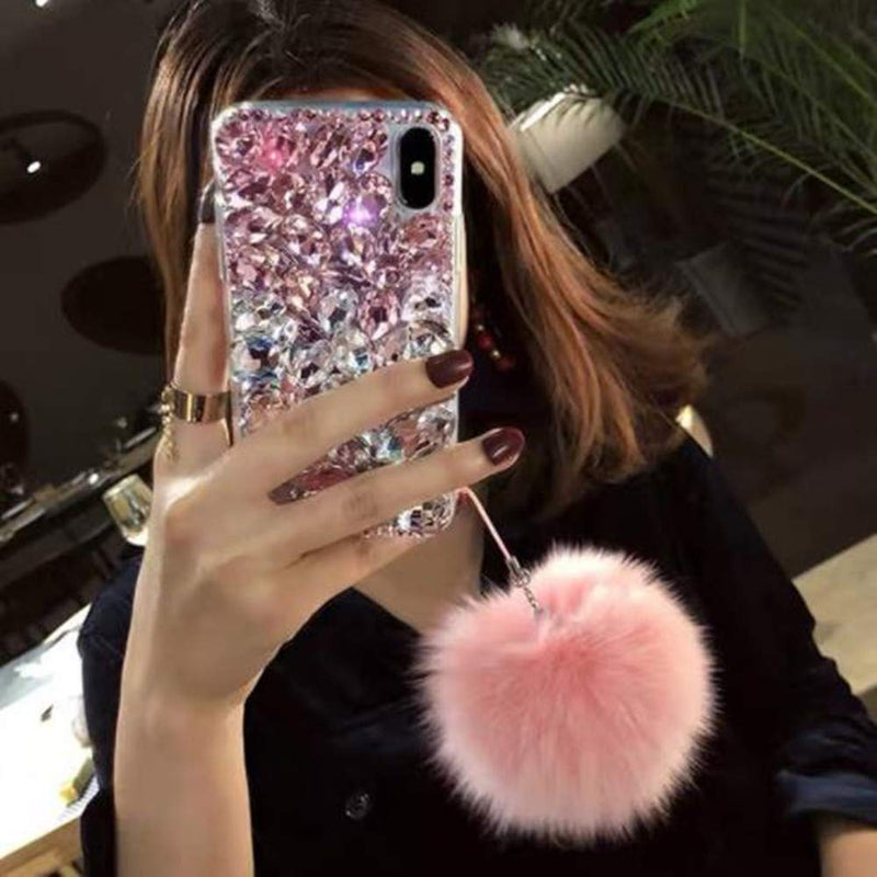 Aulzaju S20 Ultra Bling Diamond Case Samsung S20 Ultra Crystal Clear Case with Design Galaxy S20 Ultra Soft TPU Armor Protective Case for Girls S20 Ultra 3D Handmade Case with Furry Ball Wrist Strap samsung galaxy s20 ultra 6.9 inch Pink