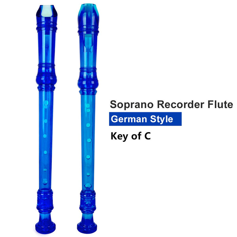 Horse Soprano Recorder Flute German Style 8 Hole ABS Key of C for Kids with Cleaning Rod Bag Music Instruments Blue