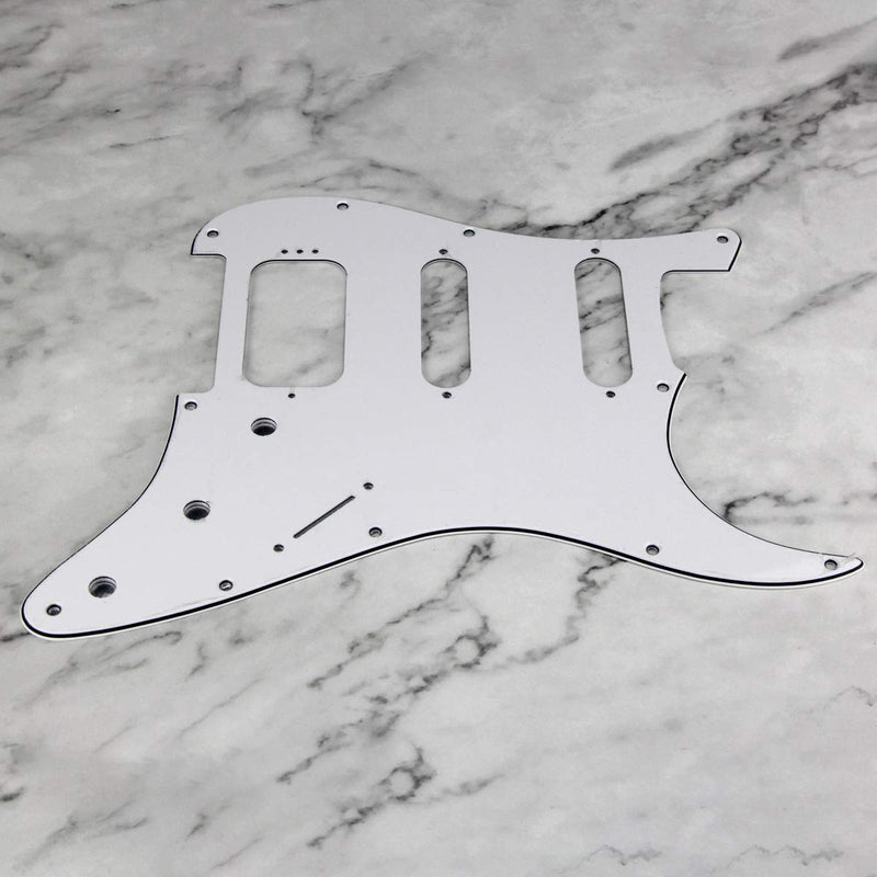 FLEOR 3Ply White 11 Hole Round Corner Strat HSS Pickguard Guitar BackPlate Set Fit USA/Mexican Stratocaster 4-screw Humbucking Mounting Open Pickup