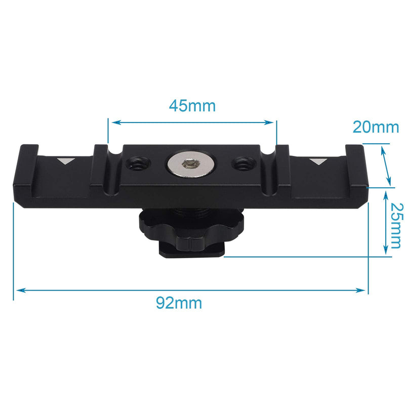 Dual Cold Shoe Mount Bracket,Dual Cold Shoe Mount Plate Adapter,Dual Hot Shoe Extension Bar for Nikon Canon Sony DSLR Camera Flash LED Video Light Microphone