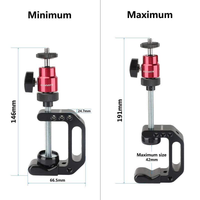 CAMVATE Multiple-Function C Clamp Desktop Holder with Adjustable 1/4"-20 Ball Head Mount for Photographic Accessories(Red) - 2884