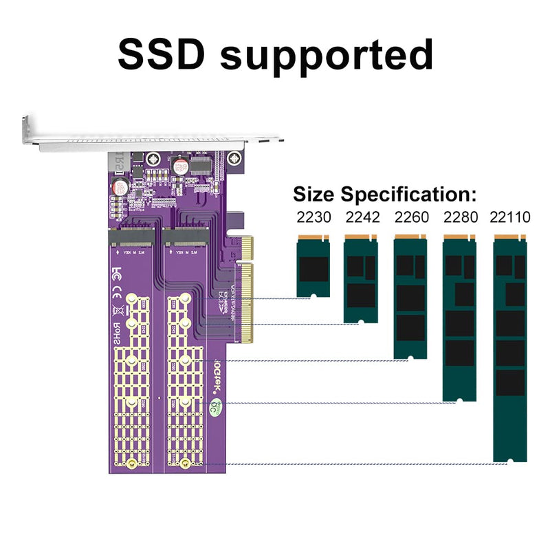 [AUSTRALIA] - 2-Port M.2 NVMe Adapter M-Key, PCIe X8 Gen3. Requires Motherboard BIOS Support for Bifurcation, Support SSD 22110 and Below Size Bifurcation not supported PCIe X8 to (2) M.2, 22110 