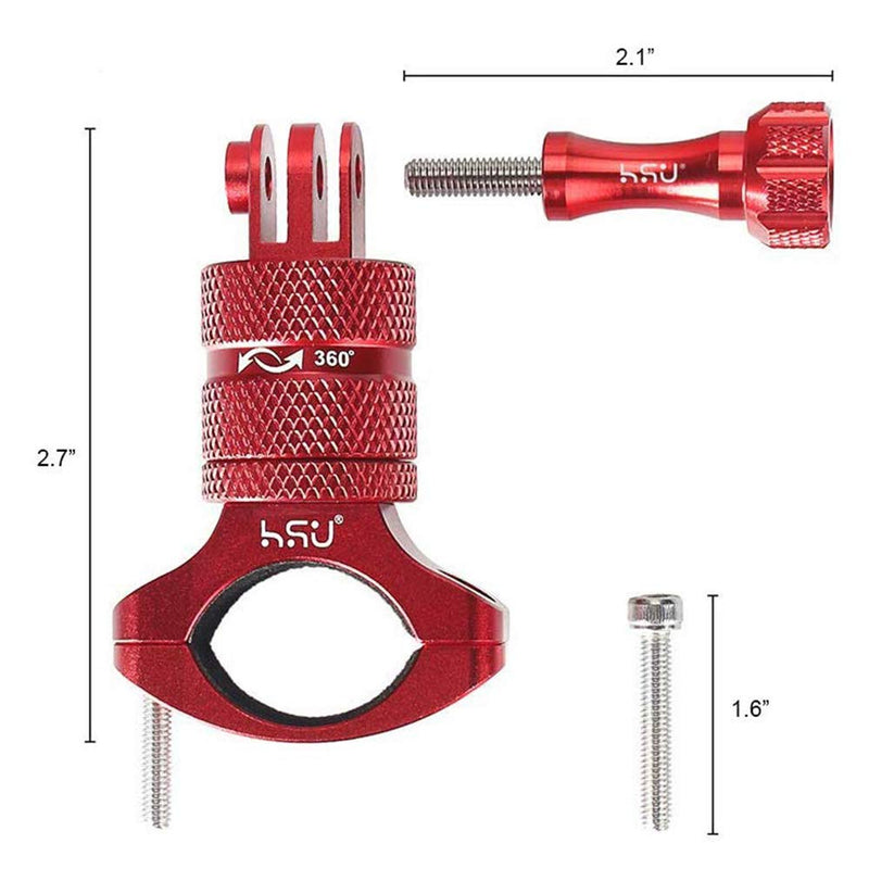 HSU Aluminum Bike Bicycle Handlebar Mount for Gopro Hero 10/9/8/7/6/5/4 Session AKASO Campark and Other Action Cameras, 360 Degrees Rotary Mountain Bike Rack Mount (Red) Red