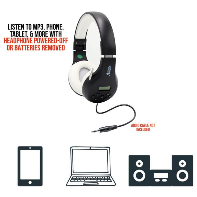 Things Audio Portable Personal FM Radio Headphones Pull-Out Antenna for Great Reception, Walking, Jogging, Relaxing, School, Talk Radio - Powered by 2AA Batteries (Not Included) (Black & White) Black & White