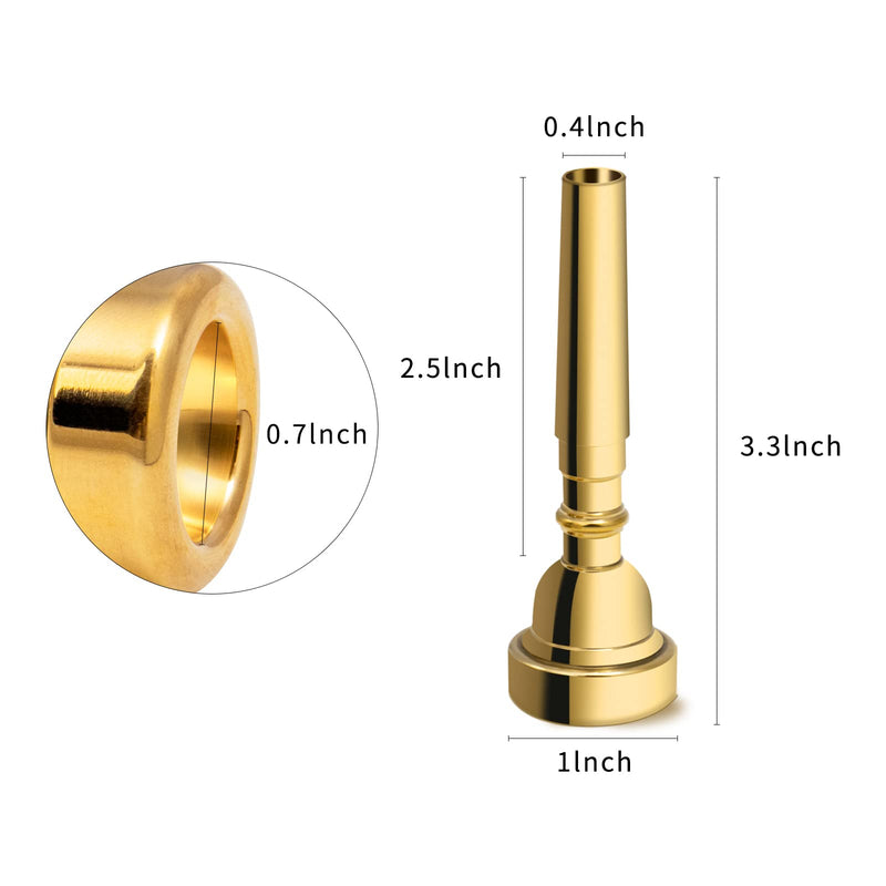 Cheerock 3Pack Trumpet Mouthpiece 3C 5C 7C Trumpet Accessories, Trumpet Mouthpiece Set with High Quality Brass Suitable for Beginners and Professional Players （Gold） gold