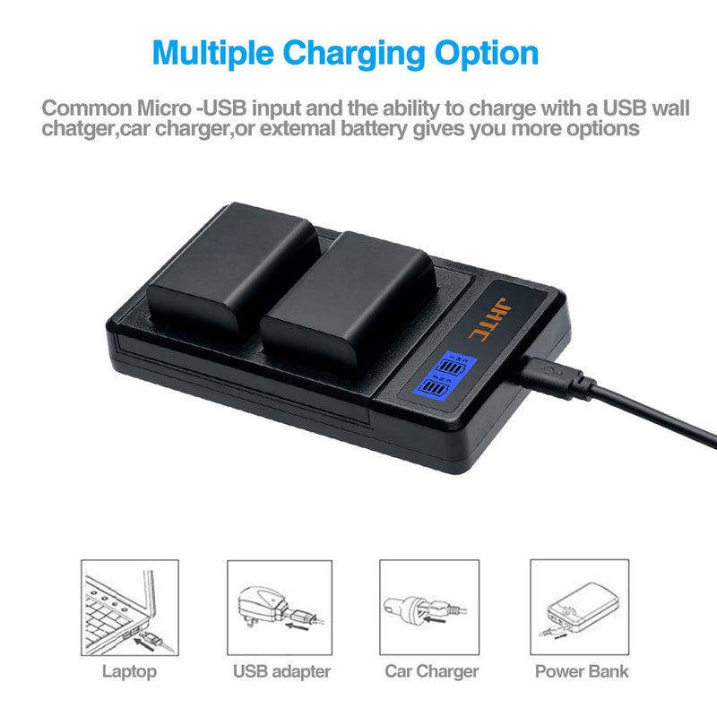 JHTC NP-FW50 Battery 2-Pack and FW50 Battery Charger for Sony A6500,A6000,A6300,A6400,A7,A7II,A7S,A7SII,A7R,A7RII,A33,A55,A37,RX10 Camera and More