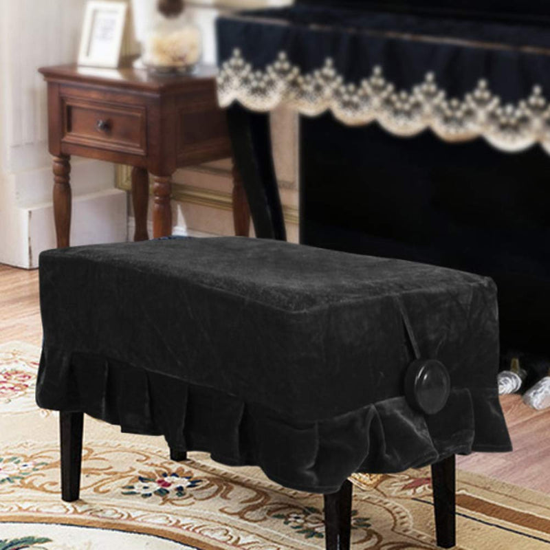 Piano Seat Cover, Lace Decorated Thickened Gold Velvet Piano Single Seat Bench Dust Proof Cover 21.7 13.8 inch(Black)