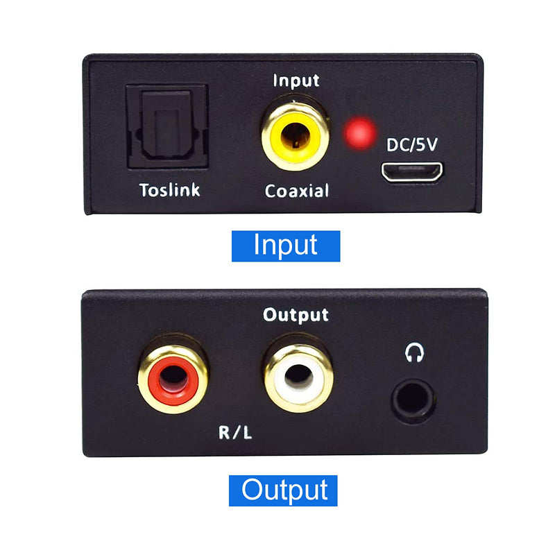 Musou 192kHz DAC Digital to Analog Converter Toslink Coaxial SPDIF Input to Analog RCA Stereo R/L Output Audio Adapter with 3.5mm Jack for PS3 Xbox HDDVD PS4 Home Cinema Systems