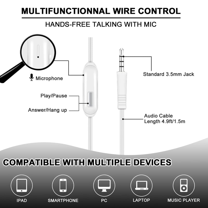 Olyre Kids Headphones Wired with Cat Ear,Safe Volume Foldable Adjustable Flashing LED On Ear Headphones with Mic,Tangle-Free 3.5mm Plug Compatible Smartphones Computer Kindle Tablet for School Travel White