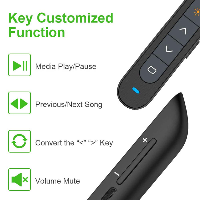 NORWII N76 Wireless Presenter with Green Light, 330FT Ofifice Presentation Remotes Presentation Clicker for Powerpoint Presentations, Presentation Pointer Slide Clicker Supports Hyperlink/Volume