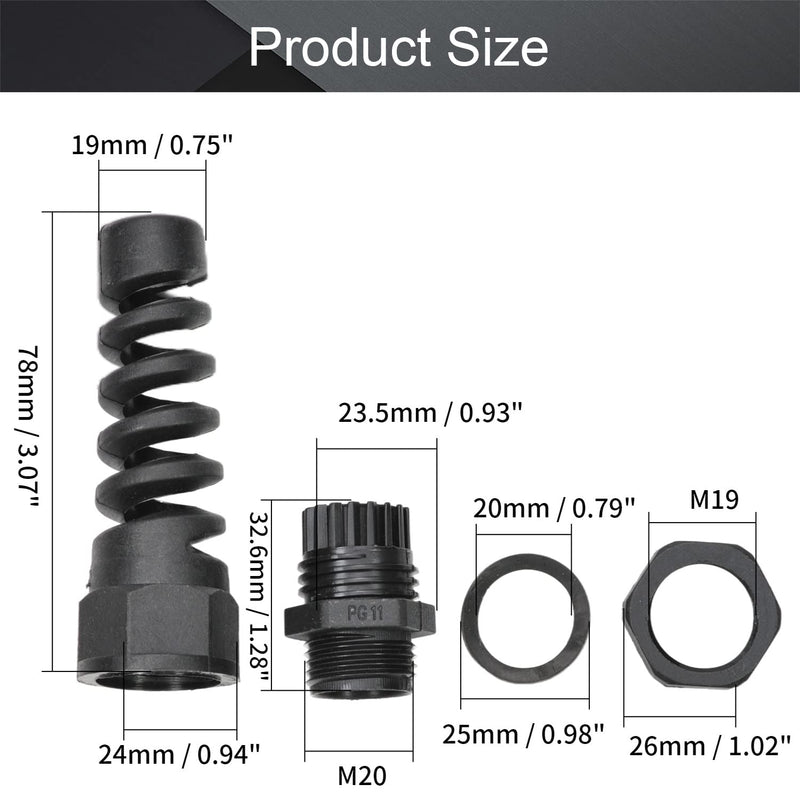 Fielect 25Pcs Cable Glands PG7 PG9 PG11 PG13.5 PG16 Waterproof IP68 Cable Gland Strain Relief Cable Connector Nylon Joint Adjustable Locknut 25pcs PG Kit