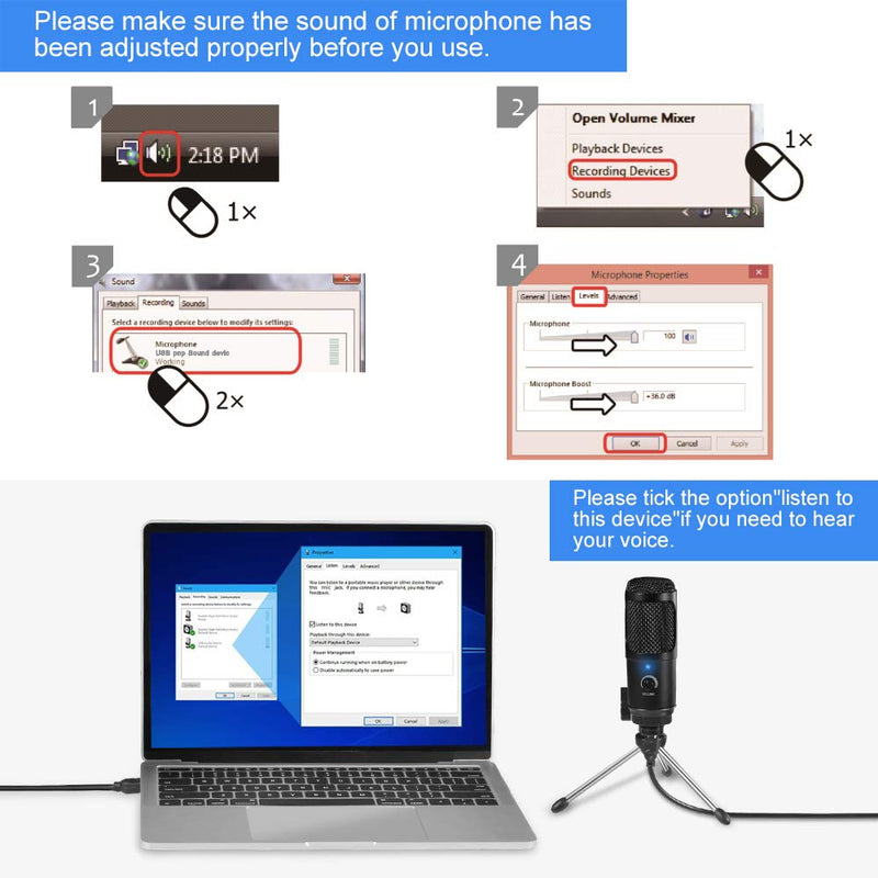 [AUSTRALIA] - USB Microphone,ARCHEER Condenser Recording Microphone Plug and Play Professional Studio Mic for Laptop MAC or Windows Cardioid Studio Recording Vocals, Voice Overs,Streaming Broadcast and YouTube black 
