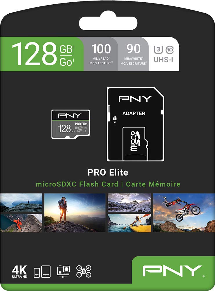 PNY 128GB PRO Elite Class 10 U3 V30 microSDXC Flash Memory Card - 100MB/s, Class 10, U3, V30, A2, 4K UHD, Full HD, UHS-I, micro SD