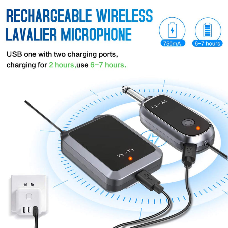 [AUSTRALIA] - UHF Wireless Microphone System, PoP voice Wireless Lavalier Microphone Bodypack Transmitter & 1/4" Plug Receiver, for iPhone Android DSLR PC Computer PA Speaker Teaching Conference Interview YouTube 