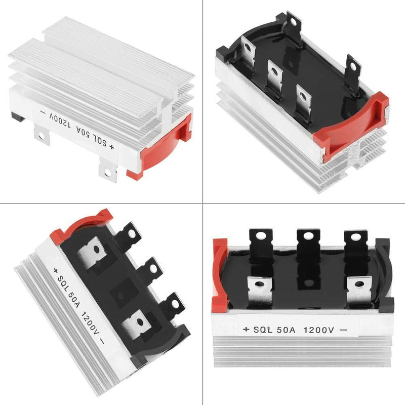 Bridge Rectifier, Pack of 2 3 Phase Bridge Rectifier 50A 1200V High Power Bridge Rectifier Diode Module with Aluminum Heatsink