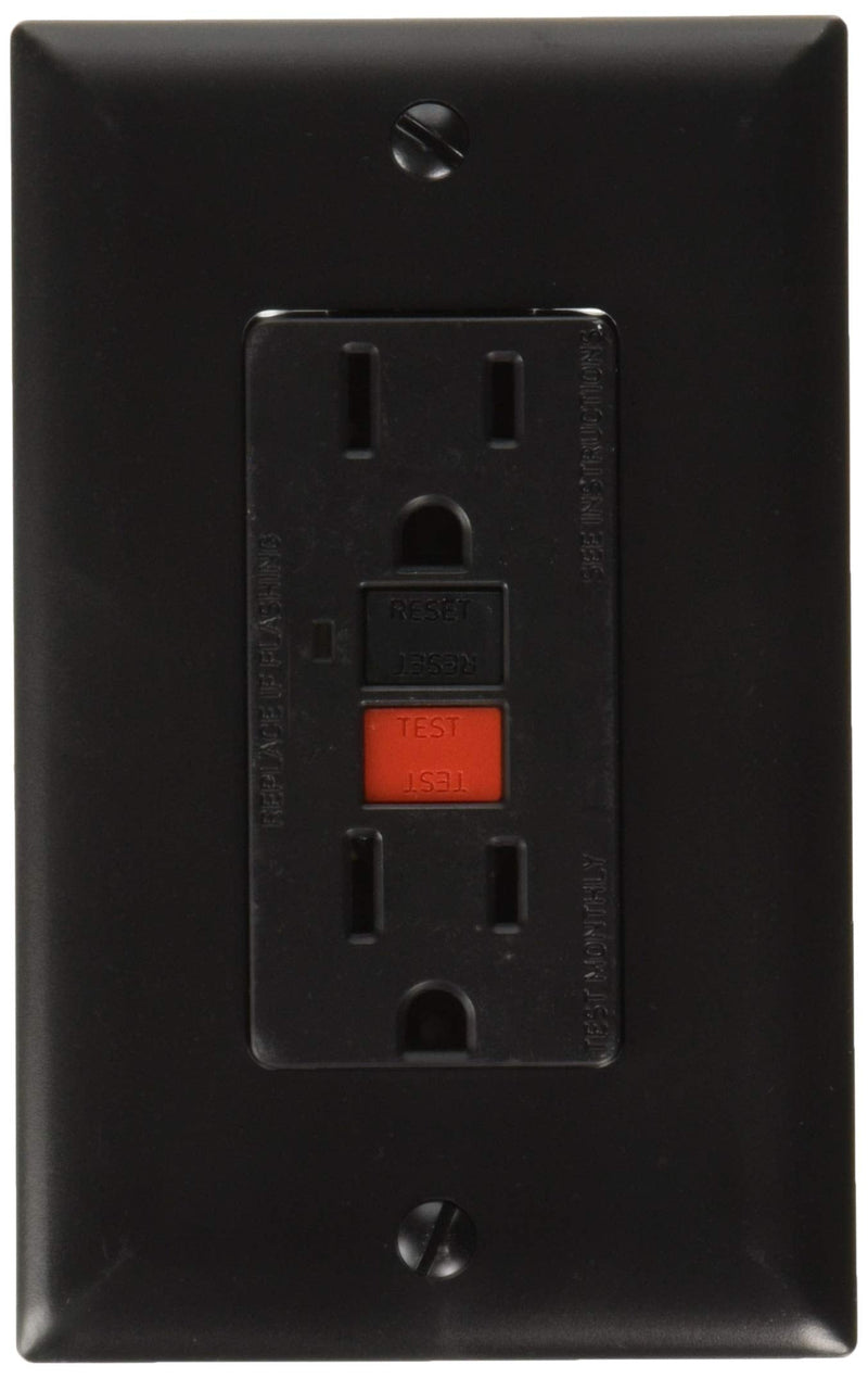 RV Designer S807, Dual Outlet GFCI with Cover Plate, Black, AC Electrical