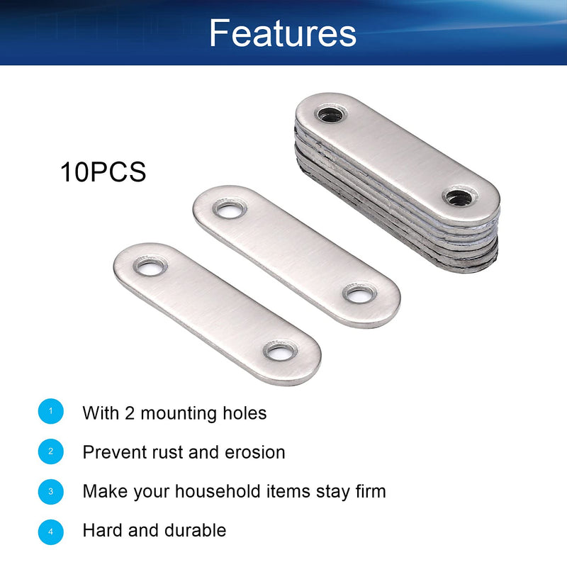 Heyiarbeit 10 PCS Flat Fixed Straight Bracket Repair Board 2.24" x 0.63"Brushed Stainless Steel Surface Connection Angle Bracket Gusset Plate