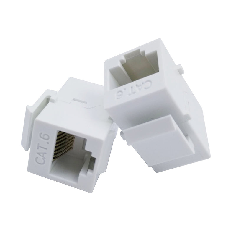 Poyiccot CAT6 RJ45 Keystone Coupler, (2-Pack) Ethernet Coupler RJ45 Connector CAT6 Female to Female Ethernet Connector CAT 6/5e/5 Double Jack 8P8C Extender Network Cable Inline Modular, White