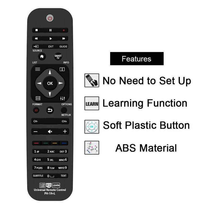 Gvirtue Universal Remote Control for Philips Brand TV, URMT41JHG003, URMT39JHG001, URMT39JHG002, URMT39JHG003, URMT41JHG006, URMT41JHG010 (PH-19) PH-19